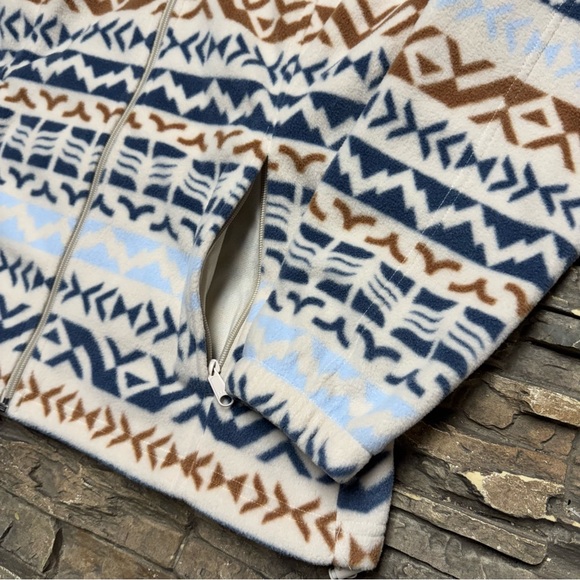Eddie Bauer Quest Full Zip Fleece Sweater Womens Large White Aztec Jacket Light - Picture 3 of 8